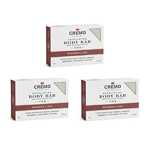 Cremo Bourbon & Oak Exfoliating Body Bars (3-Pack) - A Sophisticated Blend of Distiller¡¯s Spice, Fine Bourbon and White Oak