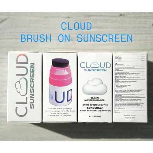 CLOUD SPF 50 Brush on Mineral Lotion Sunscreen. No Messy Hands! Broad Spectrum Protection. Blends in CLEAR! Easy to Apply for Kids & Babies. Reef Safe + Moisturizing. CLEAN formulation.
