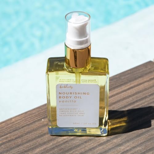 Bonblissity Nourishing Body Oils for Women, 2oz Travel Size - Vanilla Scented Body Oil, Non-Greasy Non-Comedogenic, Vitamin E Hydrating Moisturizer for Men and Women with Dry or Sensitive Skin