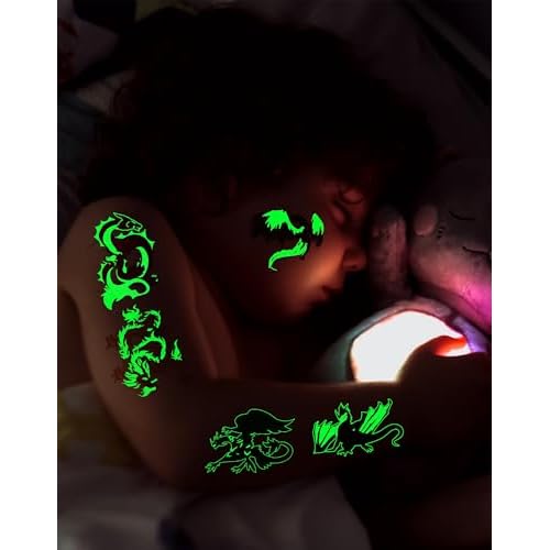 140 Pieces Luminous Dragon Temporary Tattoos Dragon Party favors for Kids Adults,Glow in The Dark Dragon Tattoos Stickers Party Supplies Dragon Birthday Party Favors Goodie Bag Fillers