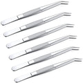 Honoson 6 Pcs Stainless Steel Tweezers for Crafting with Curved Serrated Tip Multipurpose Forceps Sewing Machine Tweezers Bulk (Silver)