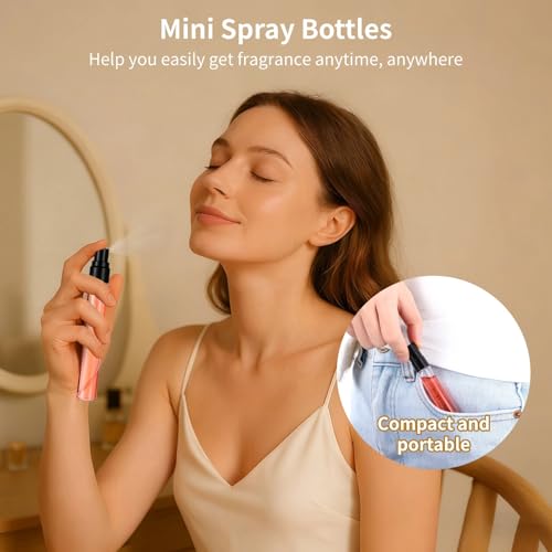 50 Pcs 10 ml Perfume Bottles - Refillable Glass Mini Spray Bottles, Portable Travel Sample Containers, Fine Mist Atomizers with Caps, Includes 2 Funnels and 2 Dispensers, Ideal for Liquids, Black