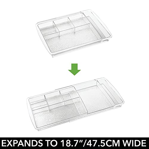 mDesign Expandable Makeup Organizer for Bathroom Drawers, Vanities, Countertops: Organize Makeup Brushes, Eyeshadow Palettes, Lipstick, Lip Gloss, Blush, Concealer - Adjustable Width, 2 Pack - Clear