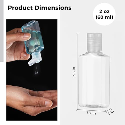 Lnrueg 100 Pcs 2 oz Travel Bottles - Hand Sanitizer Bottle Mini Clear Bottles with Flip Caps, Portable Empty Refillable Containers for Shower Gel, Face Creams, Body Lotions
