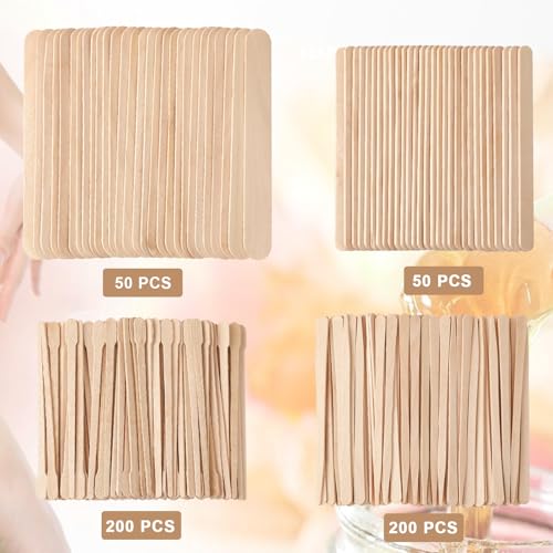500 Pcs Assorted Waxing Sticks,4 Shapes and Sizes of Wooden Applicator Sticks for Body Legs Face Hair Removal or DIY Craft Projects