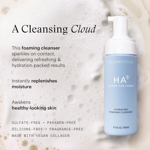 SkinMedica HA5 Hydra Collagen Hydrating Foaming Cleanser with Vegan Collagen, 5 Fl Oz - Hydrating Cleansing Solution for Daily Use - Amino Acid-Based Wash for a Gentle, Non-Irritating, Clean Feeling