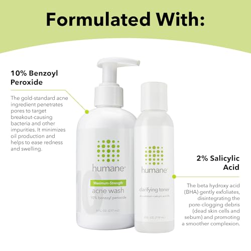 humane Maximum-Strength Acne Wash and Clarifying Toner Bundle - 10% Benzoyl Peroxide Acne Treatment