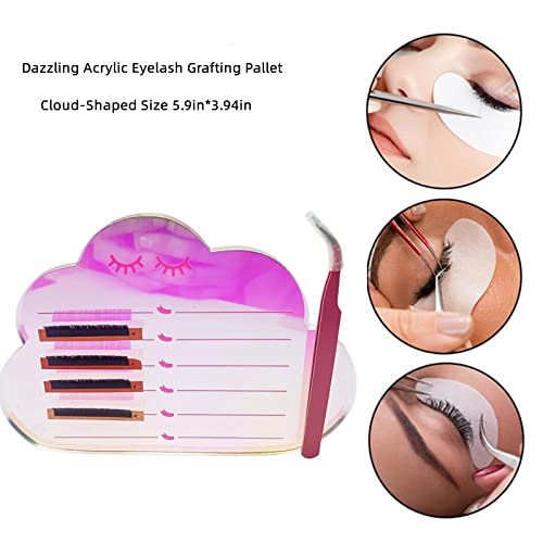 Dazzling Eyelash Grafting Pallet, Acrylic Lash Tile holder, Makeup Palette Eyelash Extensions Storage Gasket Pads with Suction for Tweezers (Cloud-Shaped C)
