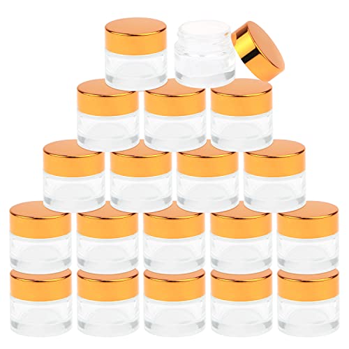 Wresty 10 Gram Glass Cosmetic Containers 19 Packs Round Sample Jars Cosmetic Cream Bottles Makeup Pots Container Vials (gold lids)