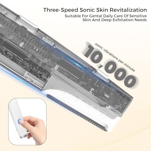 Sonic Dermaplane Razor for Women Face, Smooth Exfoliation & Peach Fuzz Facial Hair Removal, Edge Technology with LED Light, 3 Speeds Rechargeable Dermaplaning Tool with 3 Replacement Blades, White