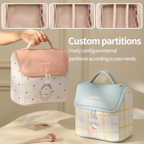 RIGHT AWAY Travel Makeup Bag, Large Capacity Cosmetic Bags for Women,Portable Make Up Case Organizer Waterproof Travel Toiletry Bag with Handle and Divider(Blue)