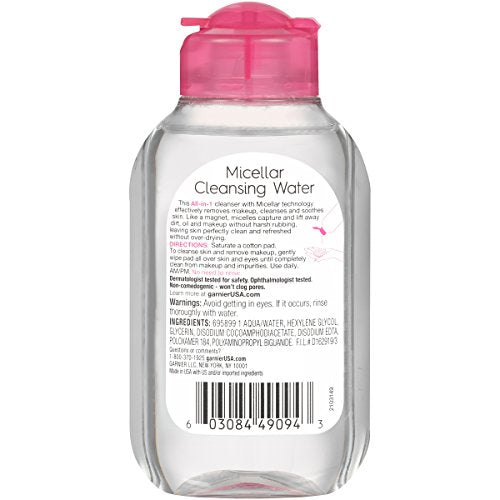 Garnier Micellar Cleansing Water,All-in-1 Makeup Remover and Facial Cleanser,For All Skin Types,3.4 Fl Oz (100mL),(Packaging May Vary),(Pack of 2)