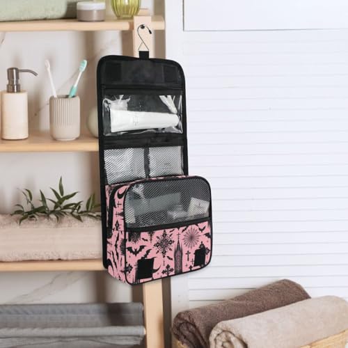 MNSRUU Hanging Toiletry Bag Black Gothic Moon Spider Webs and Bats Travel Makeup bag for Toiletries Portable Travel Toiletry Organizer Cosmetic Bags with Hanging Hook