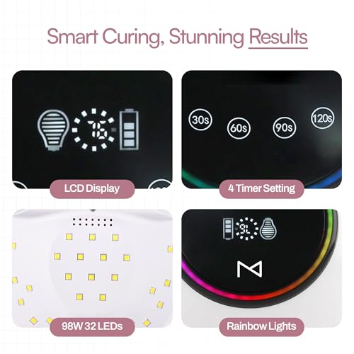 M - HaloLite LED Nail Curing Lamp 98W, 32 LEDs, Wireless Rechargeable with 5200mAh Battery, Fast UV/LED Gel Nail Dryer for Salon & Home Use, Long-Lasting, Portable, Cordless Design (Black)