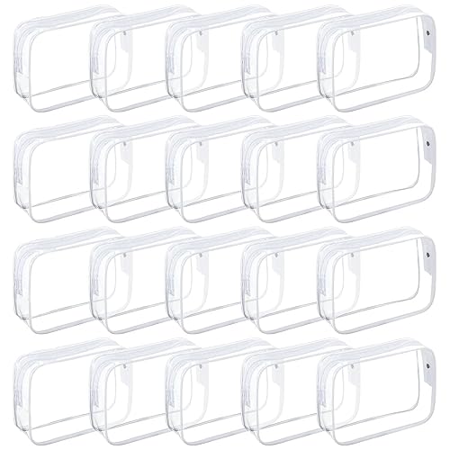 Tergy 20 Packs Clear Cosmetics Bags for Women Men Waterproof Toiletry Bags PVC Makeup Bags Organizer Case with Zipper for Travel Bathroom (White)