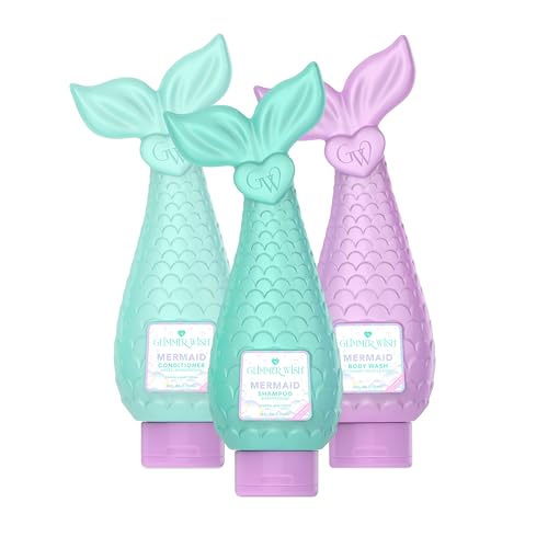 Glimmer Wish Premium Mermaid Shampoo + Conditioner + Body Wash, Vanilla Cotton Candy Scent, Dermatologist Tested, Sulfate & Sulfite Free, Paraben Free, PEG & EDTA Free, 100% Vegan, Cruelty & Gluten