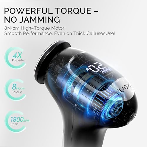 L'UGX Electric Callus Remover for Feet ?Powerful 8N¡¤cm Torque Professional Pedicure Foot File, 3-Speed Settings, LCD Display, 60pcs Sandpaper Discs, Type-C Rechargeable, Ergonomic Handle
