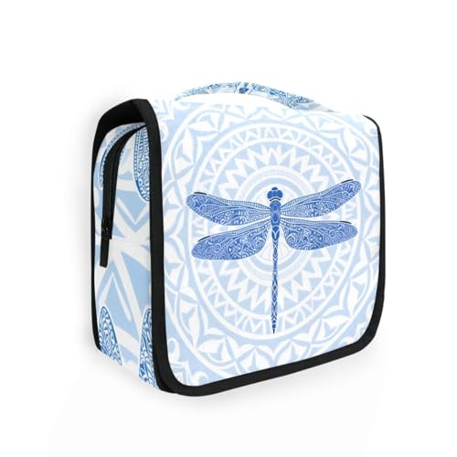 Hanging Toiletry Bag for Women Blue Boho Dragonfly Makeup Bag Travel Essentials Toiletries Organizer Bag Floral Animal Cosmetic Bag Foldable