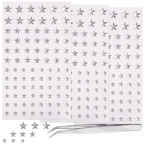 3 Sheets Self Adhesive Face Gems for Makeup Star Rhinestone Stickers Hair Gems Bling Jewels for Face Eyes Crafts Home Decor Scrapbooking Embellishments 5mm/7mm/10mm(Silver Rhinestones)