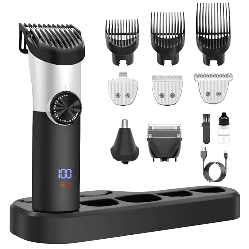 5 in 1 Hair Clippers, Adjustable Beard Trimmer for Men Professional, Cordless Barber Clippers and Trimmers Set, Hair Cutting Kit with LCD Display, Shaving Kit for Nose, Body, Face and Mustache