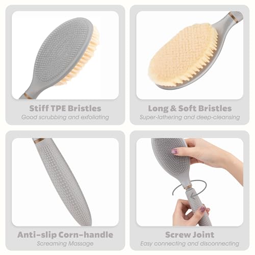 New Back Scrubber Anti-Slip for Shower, 18.9¡®¡¯ Adjustable Shower Back Scrubber with Dual-Side Head & Soft Bristles, Extra-Long Shower Brush Bath Brush for Lathering Cleansing(Gray-L)