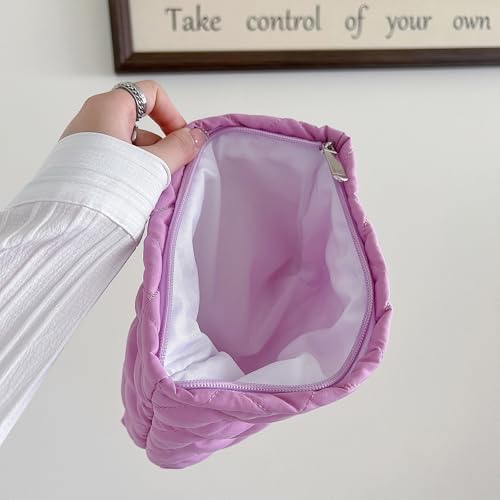 Wlz Quilted Makeup Bag Travel Toiletry Bag Puffy Cute Makeup Organizer Bags Small Cosmetic Bag Cotton Pouch Travel Essentials for Women Girls (Blue)