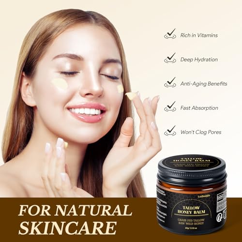 Beef Tallow for Skin, Tallow and Honey Balm for Face, Grass-Fed Tallow for Body, Deep Nourishing 2.1oz / 60g