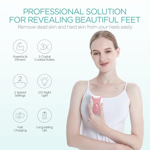 Electric Callus Remover for Feet, Rechargeable Foot File Pedicure Tools with 3 Rollers & 2 Speeds, Professional Feet Scrubber Remover Foot Care for Calluses, Cracked Dry Dead Skin CR310 Pink