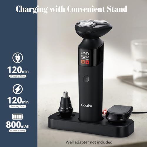Electric Razor for Men,3 in 1 Men's Rotary Shavers with Charging Stand, IPX7 Waterproof Hygiene Trimmer for Beard/Nose/Sideburns, USB-C Fast Charging, LED Display Travel Lock,Matte Black