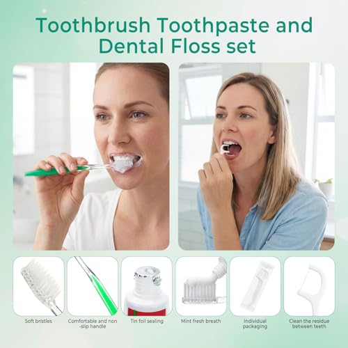 10 Sets Personal Hygiene Kit Bulk,10-IN-1 Green Individually Wrapped Disposable Travel Toothbrushes and Hotel Vanity Set Basic Toiletry Supplies for Homeless,Guests,Charity