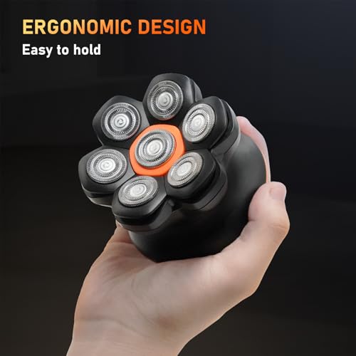 Roziahome Electric Razor for Men Bald Head Shaver 5 in 1 Grooming Kit Rechargeable Cordless Wet Dry Rotary Shaver Clippers Nose Hair Trimmer Facial Cleansing Brush Pop-up Trimmer