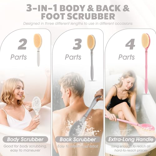 New Back Scrubber Anti-Slip for Shower, 18.9¡®¡¯ Adjustable Shower Back Scrubber with Dual-Side Head & Soft Bristles, Extra-Long Shower Brush Bath Brush for Lathering Cleansing(Gray-L)