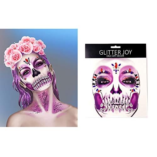 Face Jewels Day of the Death Face Gems Tattoo Face Gems Stick on Halloween Makeup Costume,4-Pack