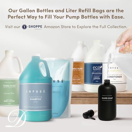 Black Plastic Bottle | Refillable Wall Mount Liquid Soap Dispenser with No Drill Brackets | 16 oz Hand Soap and Lotion for Every Bathroom | Two Bottles
