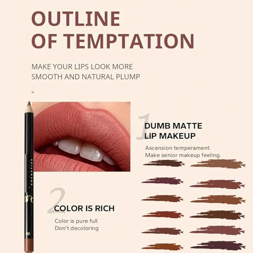MAEPEOR Nude Lip Liner Set 12 Colors Highly Pigmented Smoothly Matte Lipliner Pencil Long Lasting and Waterproof Durable Lip Liners Kits (Color 01)