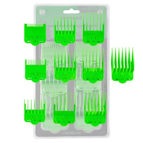 Supreme Trimmer Magnetic Guide Combs for Clippers | CMG100 Hair Clipper Guards, 10 Cutting Lengths | Acid Green