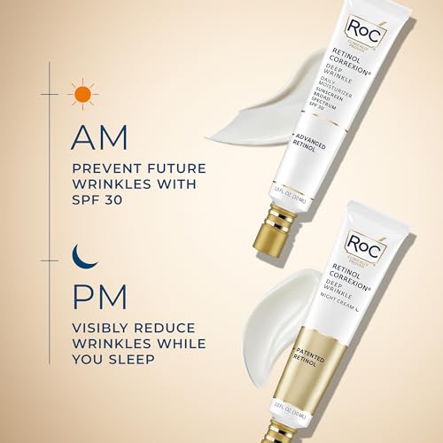 RoC Retinol Correxion Deep Wrinkle Facial Moisturizer Skin Care Bundle: Retinol Correxion Deep Wrinkle Night Cream + Deep Wrinkle Day Cream with SPF 30