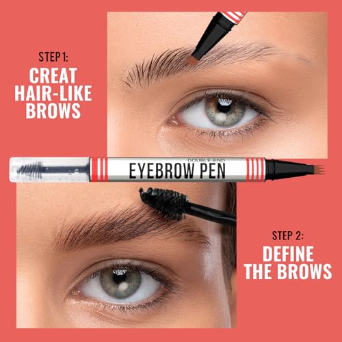 Vevivia 2-in-1 Dual-Ended Eyebrow Pencil & Gel - Magical Micro-4 Tip Applicator, Clear Brow Gel, Fuller Eyebrows, Stay On All Day, Dark Brown