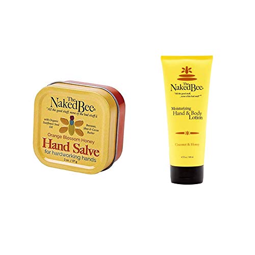 The Naked Bee Hand & Cuticle Healing Salve (1.5oz/Sunflower, Beeswax & Shea Butter) + Moisturizing Hand & Body Lotion 6.7oz Coconut & Honey