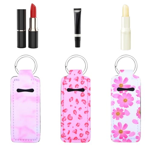 10 PCS Lip Balm Sleeves Holder Keychain, Lipbalm Sleeve Pouch Organizer with Clip, Portable Lipstick Holder Key Chain Lip Gloss Case for Women Christmas Gfts Lipstick Holders for Badge Reel