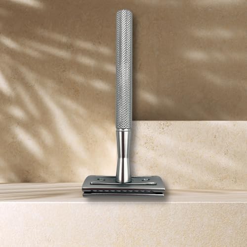 Shave Safety Razor with Brass Handle and 5 Platinum Coated Double Edge Safety Razor Blade Refills - Unique Brass Handle from Saki Shears (Steel)