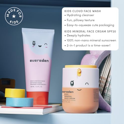 Evereden Kids Healthy Morning Duo with Headband for Girls and Baby Lip Balm: Clean & Vegan Skin Care | Cloud Face Wash, SPF 20 Mineral Face Cream | Non-Toxic & Easy-to-Use