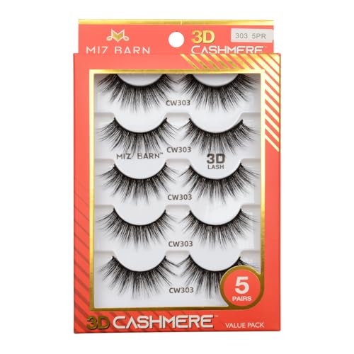 MizBarn 18MM Lashes 3D Cashmere Long Extension Eyelashes Natural Look Soft Reusable Fake Eyelashes Multipack Wispy False Lashes 5 Pairs Natural Strip Eyelashes(CW303)