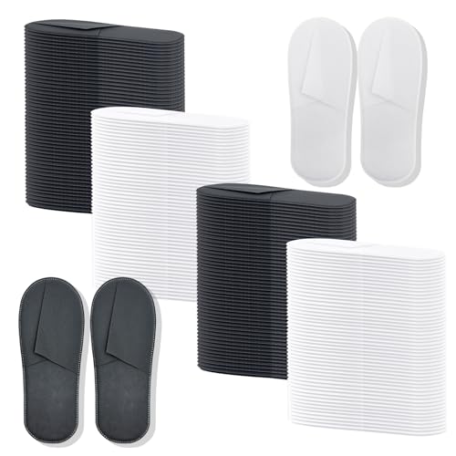 50/100 Pairs Disposable Slippers Bulk ? 25/50 White & 25/50 Gray Disposable Slipper for Guests, Hotel Spa Guest Slippers Closed?Toe for Travel Home