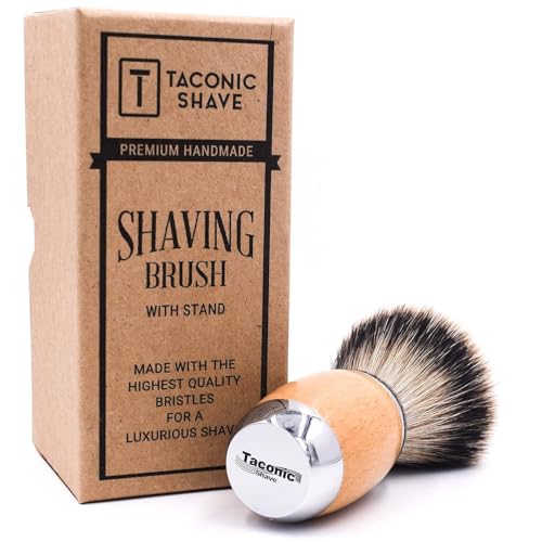 Taconic Shave's Extra Dense 100% 3-Band Silvertip Badger Luxury Shaving Brush ?Deluxe Beechwood and Chrome Handle - Shaving Stand Included
