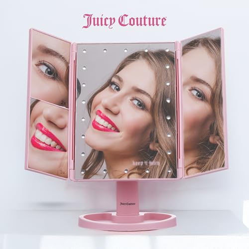 Juicy Couture - LED Light-Up Vanity Mirror for Makeup, Adjustable Brightness, Touch Control, Sleek Modern Design, Portable Beauty Mirror for Dressing Table & Travel