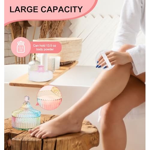 LAKIRA Extra Large Body Powder Puff and Container, 5.35" Body Container with 3.93" Powder Puff, for Baby Women's Loose Dusting Powder (Colorful)