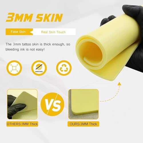 2.5mm Tattoo Fake Skin Large - Yuelong 3PCS Tattoo Skin Practice 8x12" Large Blank Pure Silicone Skin Pad Double Sides Tattooing Eyebrow Practice Skins for Tattoo Supplies