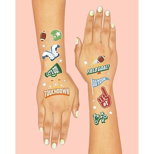 xo, Fetti Football Temporary Tattoos - 60 Foil Styles | Sport Birthday Party, Touchdown Team Party Supplies, Football Themed Party Favors, School Activity, Gift