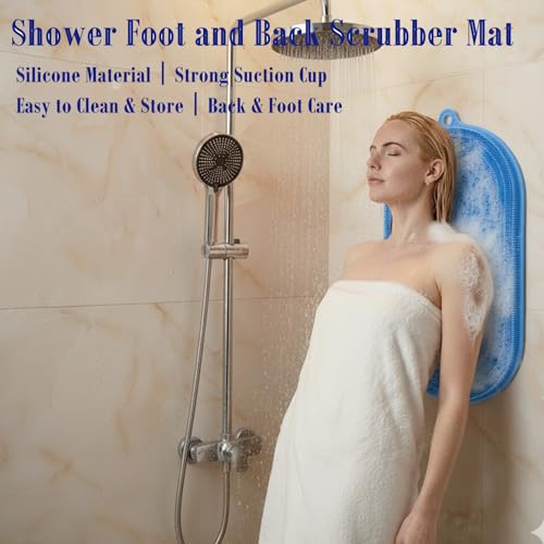 Silicone Shower Foot and Back Scrubber Mat - 21.3" Foot Massager ,Strong Suction Cups Non-Slip, Hands-Free Dead Skin Remover & Exfoliator for Elderly & Pregnant Women, No Bending Required (Blue)